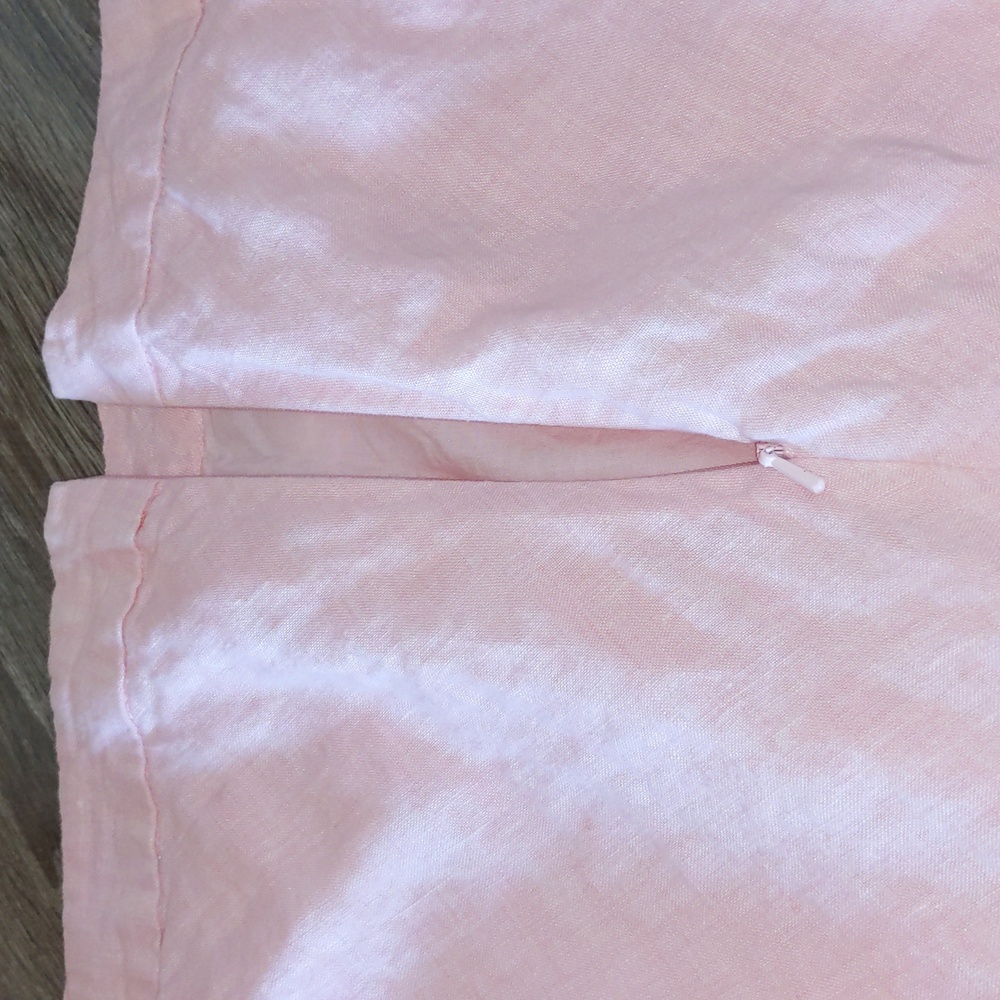 Vtg Pale Pink Linen Skirt Women 14 A-Line Fit Flare Side Zip Lined EUC Midi - Picture 7 of 8